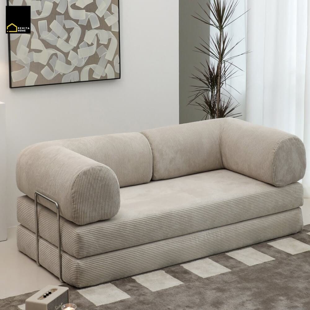 โซฟาเบด RENITA HOME รุ่น LEKO 200X100CM. ผ้าลูกฟูกลอนใหญ่ สีน้ำเงิน (608-25)_5